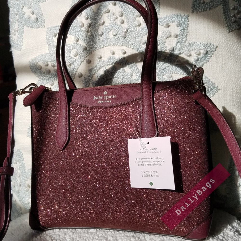 SHIMMY GLITTER IN DEEP NOVA SATCHEL KATE SPADE CROSSBODY BURGUNDY SPARKLES SUN - Picture 6 of 10